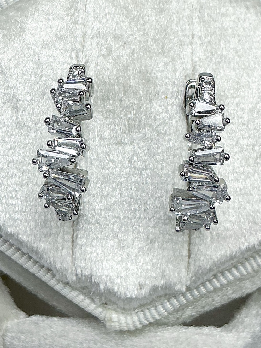 Tapered Baguette Cz C Hoop Earrings
